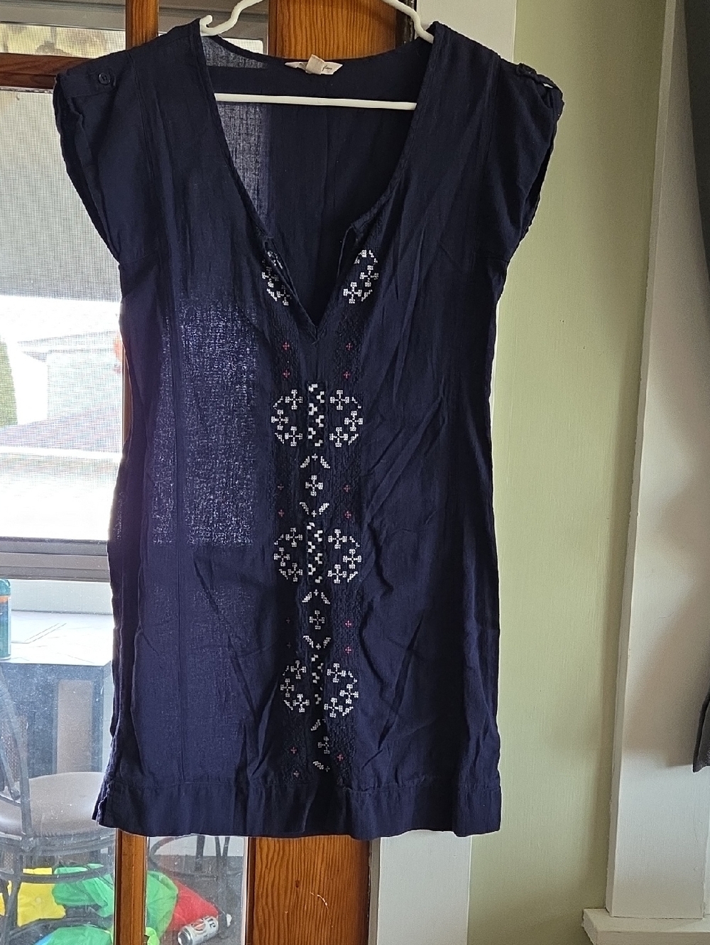 American Eagle Outfitters Navy Embroidered V-Neck Tunic